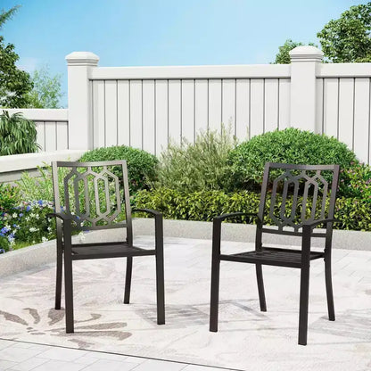 5pc Metal Indoor/Outdoor Square Dining Table with Arm Chairs & Umbrella Hole - Captiva Designs: Weather-Resistant Set
