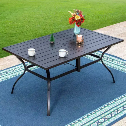 7pc Outdoor Rectangular Table & 6 Chairs with Square Design - Black - Captiva Designs
