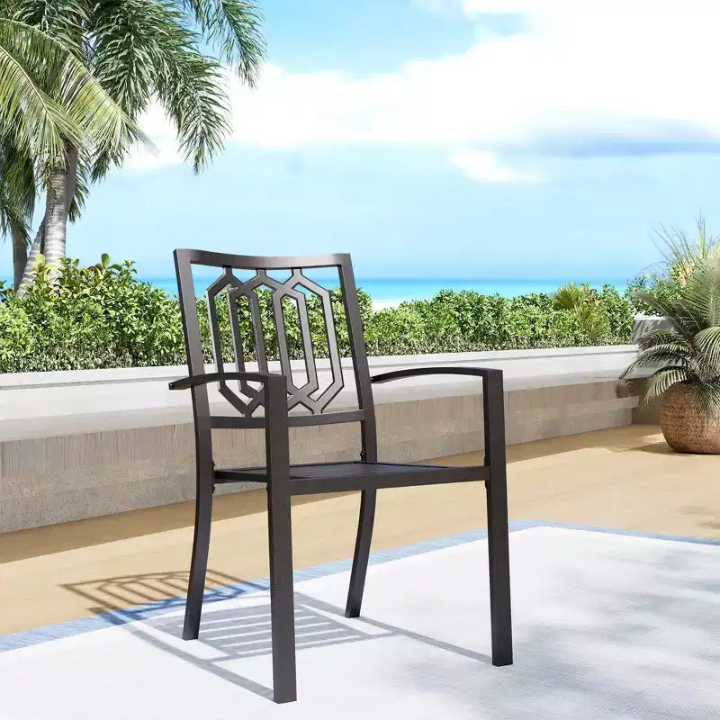 7pc Outdoor Rectangular Table & 6 Chairs with Square Design - Black - Captiva Designs