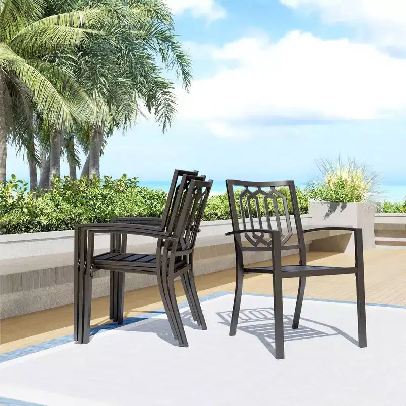 7pc Outdoor Rectangular Table & 6 Chairs with Square Design - Black - Captiva Designs