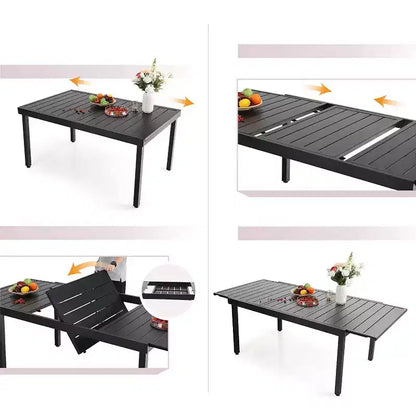 7pc Patio Dining Set with Expandable Rectangular Table & 6 PE Rattan Chairs - Captiva Designs: Weather-Resistant Outdoor Furniture