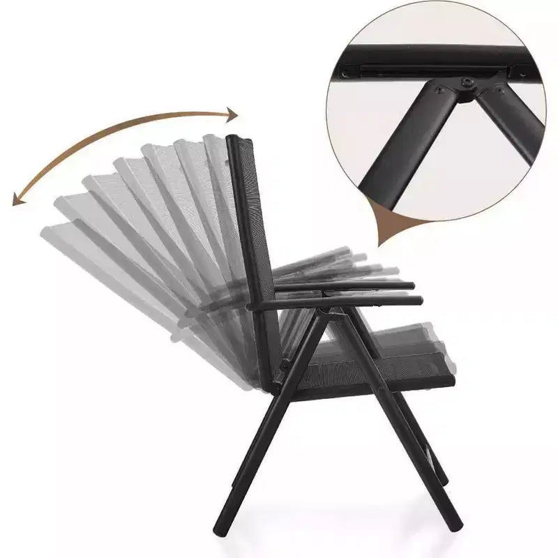 Ensemble de salle à manger 7 pièces pour terrasse avec table rectangulaire imitation bois avec trou pour parasol et chaises pliantes inclinables - Captiva Designs