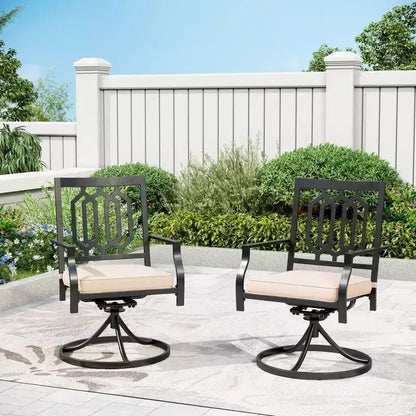 5pc 37" Wooden Top Patio Table with 4 Swivel Rocking Chairs - Captiva Designs