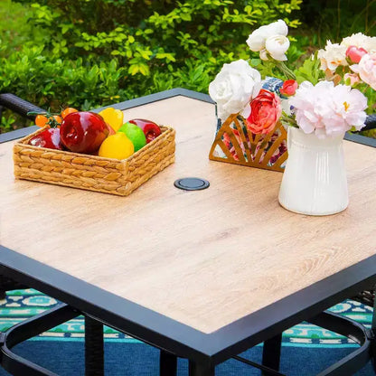 5pc 37" Wooden Top Patio Table with 4 Swivel Rocking Chairs - Captiva Designs