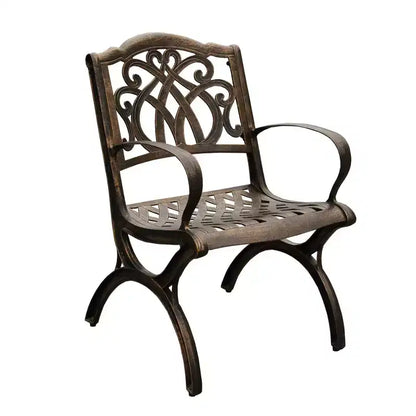5pc Patio Dining Set with 48" Modern Ornate Outdoor Mesh Aluminum Round Table - Bronze - Oakland Living: Cast Aluminum, Weather-Resistant