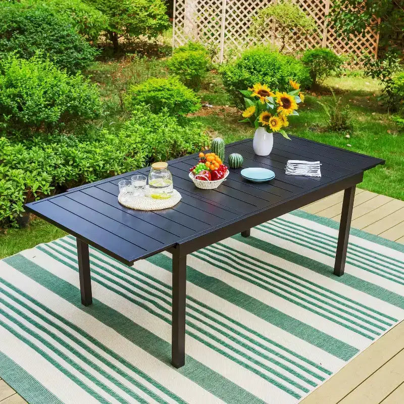7pc Patio Dining Set with Steel Expandable Table & 360 Swivel Sling Arm Chairs - Captiva Designs: Outdoor Furniture Set