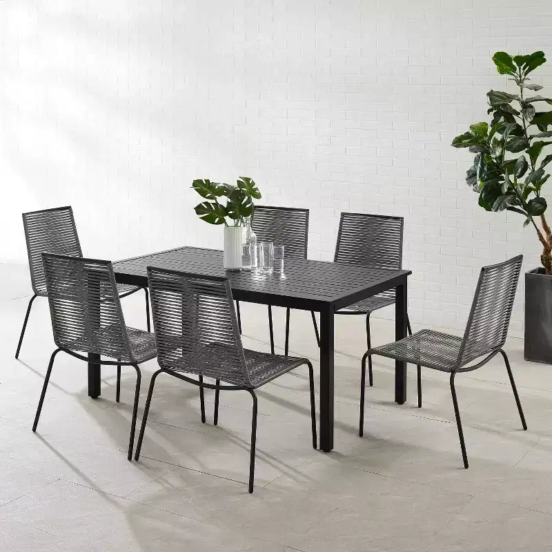 Ensemble de salle à manger extérieur 7 pièces Fenton en osier et métal : Chaises empilables, résistant à l'eau et aux UV - Crosley