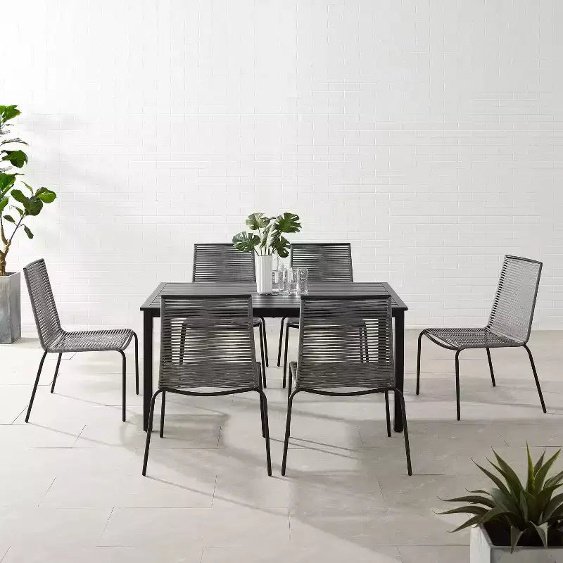 Ensemble de salle à manger extérieur 7 pièces Fenton en osier et métal : Chaises empilables, résistant à l'eau et aux UV - Crosley