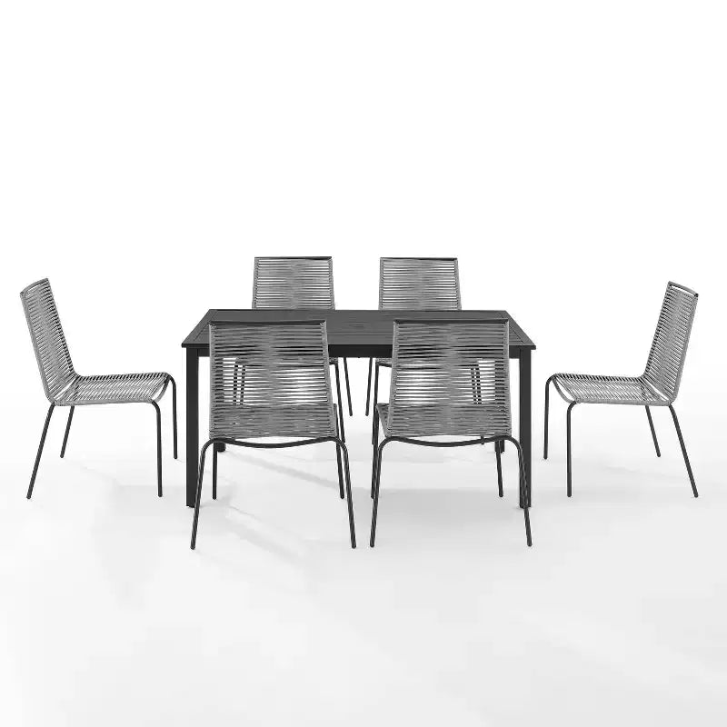 Ensemble de salle à manger extérieur 7 pièces Fenton en osier et métal : Chaises empilables, résistant à l'eau et aux UV - Crosley