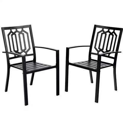Ensemble de salle à manger d'extérieur 5 pièces avec chaises empilables et table ronde en métal avec trou pour parasol - Noir - Captiva Designs : Ensemble de patio résistant aux intempéries