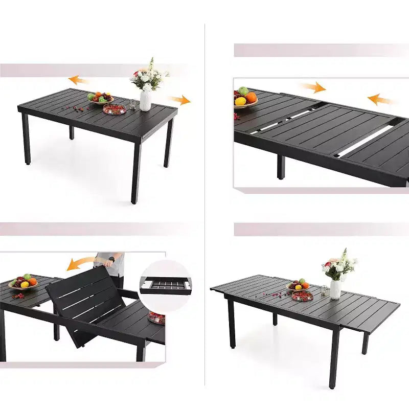 Ensemble de salle à manger d'extérieur 7 pièces avec chaises pivotantes et coussins et table extensible - Captiva Designs : Résistant aux intempéries, cadre en acier
