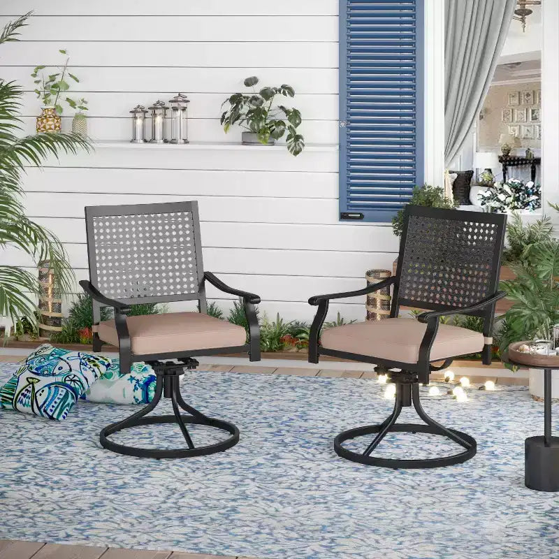 Ensemble de salle à manger d'extérieur 7 pièces avec chaises pivotantes et coussins et table extensible - Captiva Designs : Résistant aux intempéries, cadre en acier