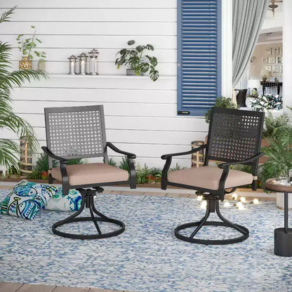 Ensemble de salle à manger d'extérieur 7 pièces avec chaises pivotantes et coussins et table extensible - Captiva Designs : Résistant aux intempéries, cadre en acier