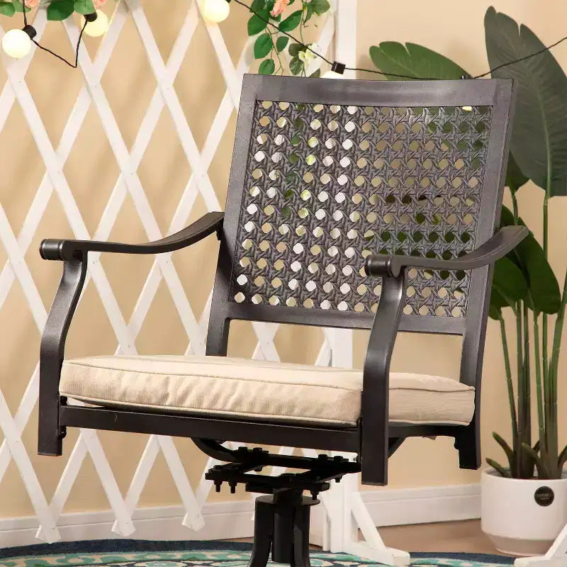 Ensemble de salle à manger d'extérieur 7 pièces avec chaises pivotantes et coussins et table extensible - Captiva Designs : Résistant aux intempéries, cadre en acier