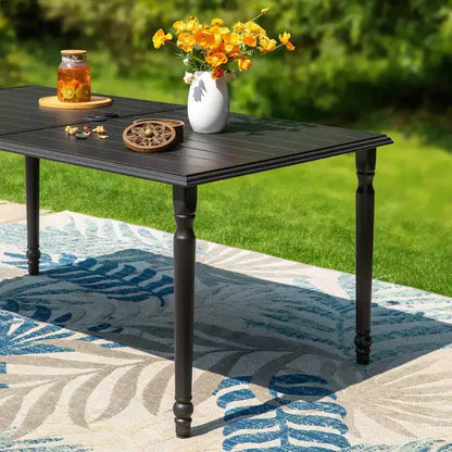 7pc Outdoor Dining Set with Steel Rectangle Table with Umbrella Hole & Swivel Chairs - Captiva Designs: Rust-Resistant, 6-Person Patio Set