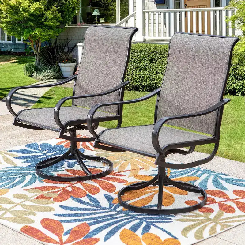 7pc Outdoor Dining Set with Steel Rectangle Table with Umbrella Hole & Swivel Chairs - Captiva Designs: Rust-Resistant, 6-Person Patio Set