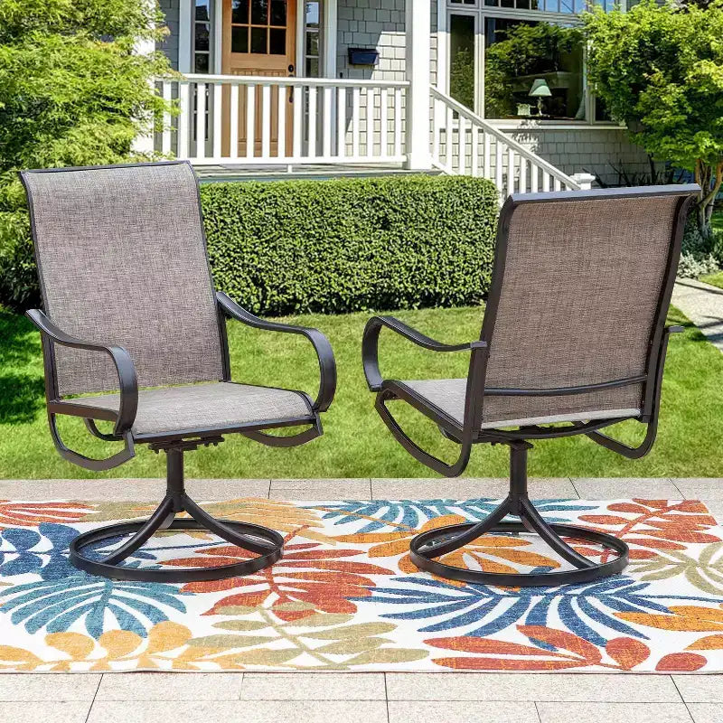 7pc Outdoor Dining Set with Steel Rectangle Table with Umbrella Hole & Swivel Chairs - Captiva Designs: Rust-Resistant, 6-Person Patio Set