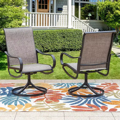 7pc Outdoor Dining Set with Steel Rectangle Table with Umbrella Hole & Swivel Chairs - Captiva Designs: Rust-Resistant, 6-Person Patio Set