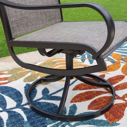 7pc Outdoor Dining Set with Steel Rectangle Table with Umbrella Hole & Swivel Chairs - Captiva Designs: Rust-Resistant, 6-Person Patio Set