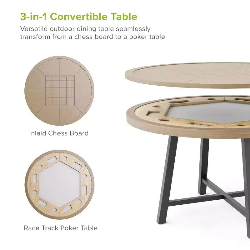 Greemotion 5pc Lyon 3-in-1 Outdoor Convertible Patio Dining Set with Cushioned Chairs Brown: Aluminized, UV-Resistant, 4-Seater