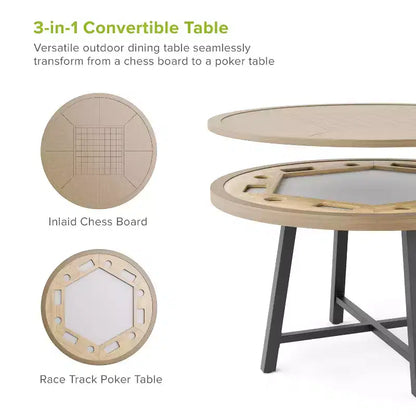 Greemotion 5pc Lyon 3-in-1 Outdoor Convertible Patio Dining Set with Cushioned Chairs Brown: Aluminized, UV-Resistant, 4-Seater