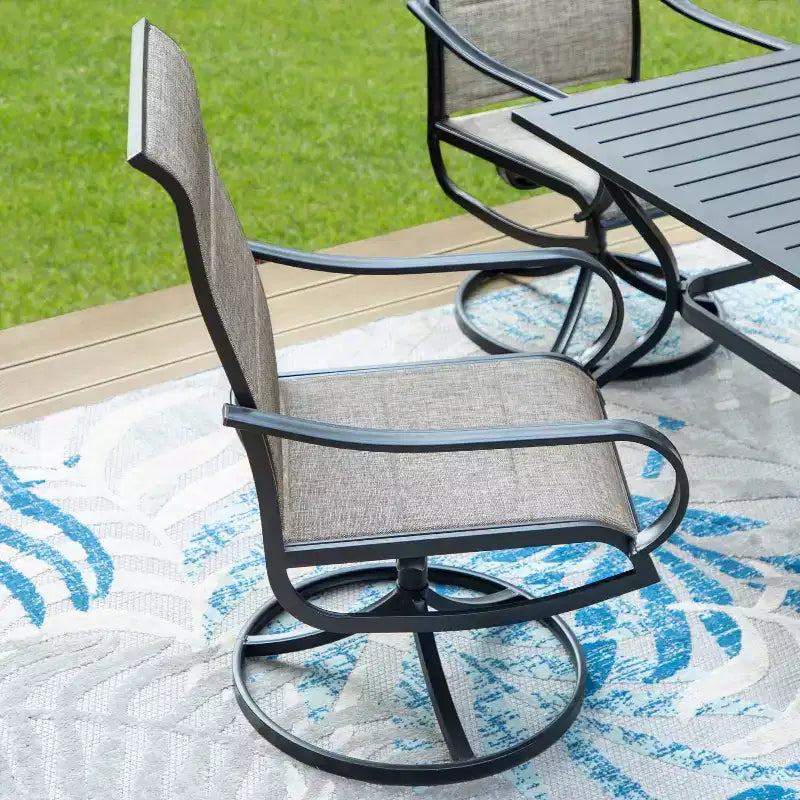 Patio Set with Steel Table with 1.57" Umbrella Hole & 360 Swivel Sling Arm Chairs - Captiva Designs
