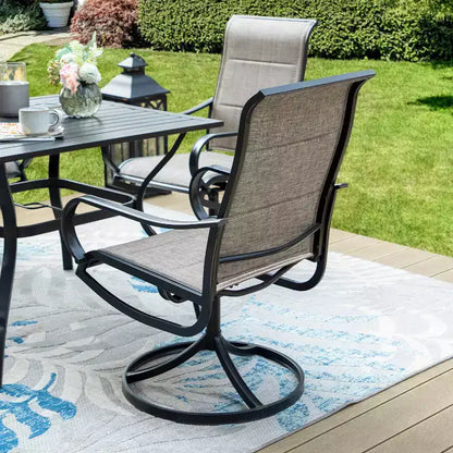 Patio Set with Steel Table with 1.57" Umbrella Hole & 360 Swivel Sling Arm Chairs - Captiva Designs