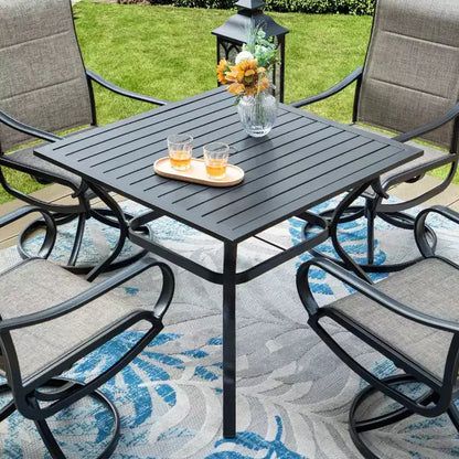 Patio Set with Steel Table with 1.57" Umbrella Hole & 360 Swivel Sling Arm Chairs - Captiva Designs