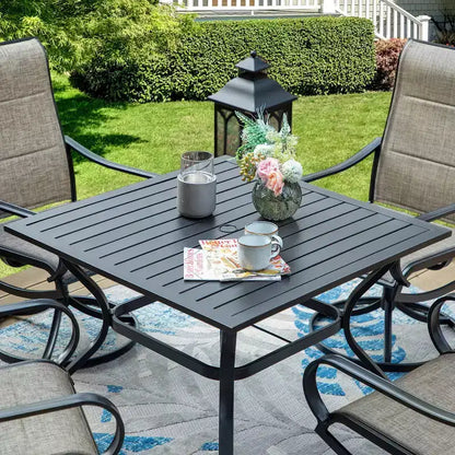 Patio Set with Steel Table with 1.57" Umbrella Hole & 360 Swivel Sling Arm Chairs - Captiva Designs