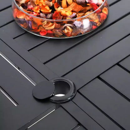 5pc Outdoor Dining Set with Metal Slat Round Table with Umbrella Hole - Captiva Designs: Stackable Chairs, Rust-Resistant