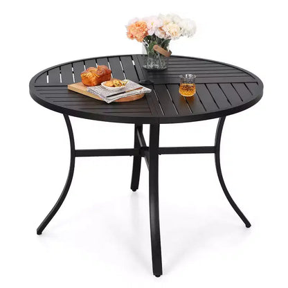 5pc Outdoor Dining Set with Metal Slat Round Table with Umbrella Hole - Captiva Designs: Stackable Chairs, Rust-Resistant