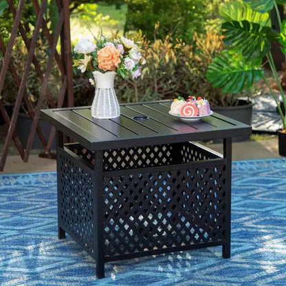 Ensemble repas de patio 3 pièces avec petite table carrée avec trou pour parasol - Captiva Designs : Résistant aux intempéries, confort à séchage rapide