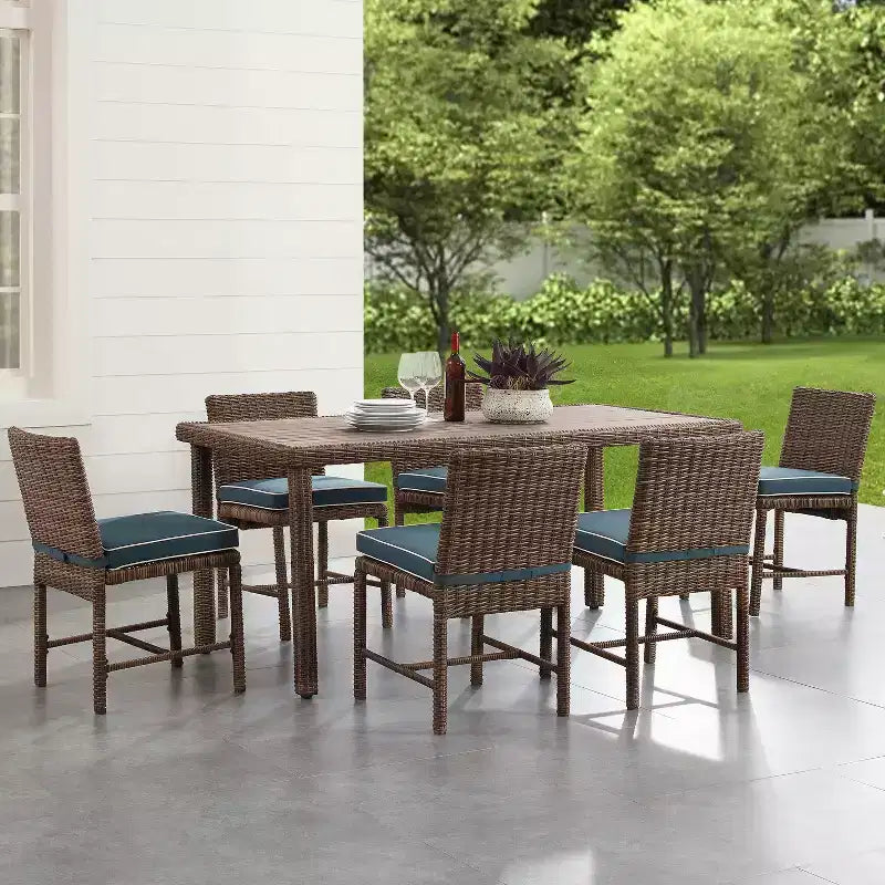 Ensemble de salle à manger 7 pièces en acier d'extérieur Bradenton Bleu marine/Brun vieilli – Crosley : avec housses de coussin amovibles, résistant aux UV
