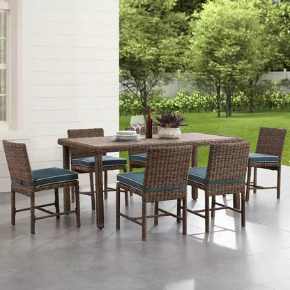 Ensemble de salle à manger 7 pièces en acier d'extérieur Bradenton Bleu marine/Brun vieilli – Crosley : avec housses de coussin amovibles, résistant aux UV