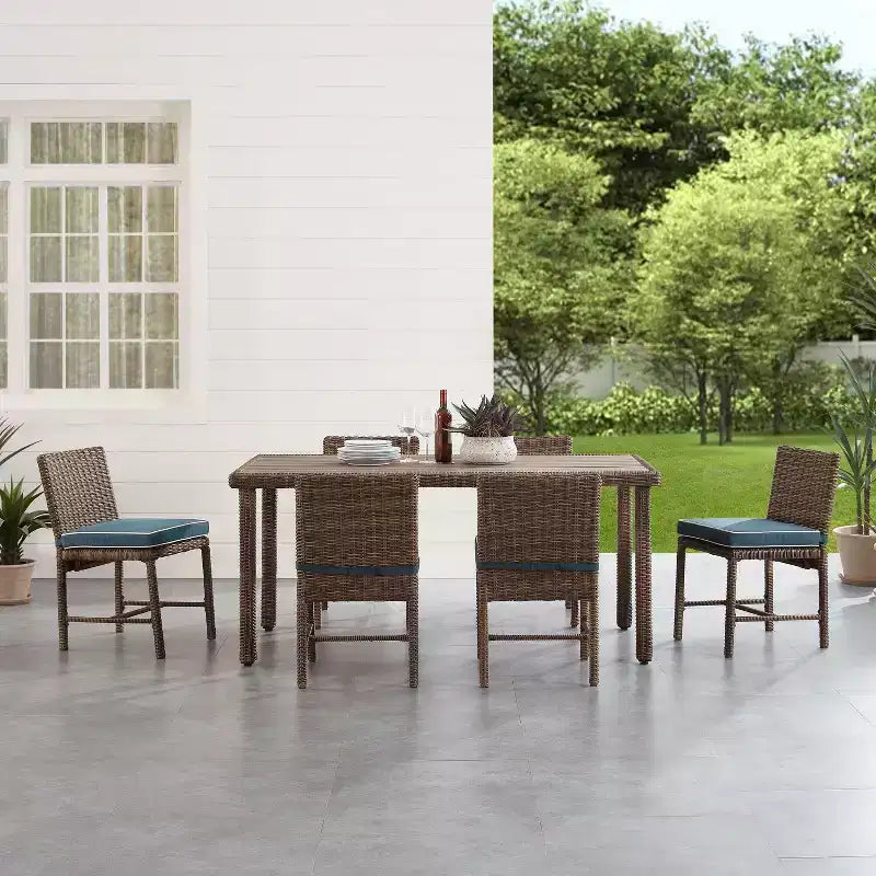 Ensemble de salle à manger 7 pièces en acier d'extérieur Bradenton Bleu marine/Brun vieilli – Crosley : avec housses de coussin amovibles, résistant aux UV