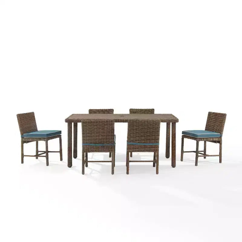 Ensemble de salle à manger 7 pièces en acier d'extérieur Bradenton Bleu marine/Brun vieilli – Crosley : avec housses de coussin amovibles, résistant aux UV