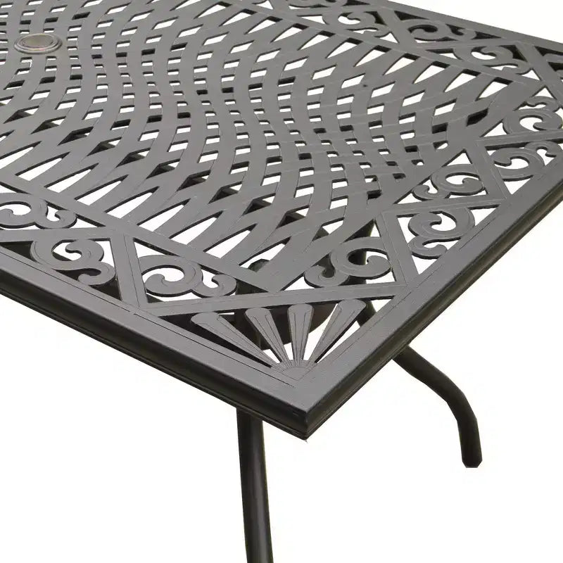 7pc Patio Dining Set with 68" Modern Ornate Outdoor Mesh Aluminum Rectangular Table & Modern Chairs - Black - Oakland Living: UV-Resistant