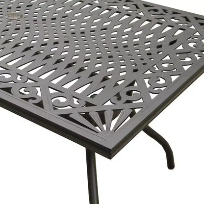 7pc Patio Dining Set with 68" Modern Ornate Outdoor Mesh Aluminum Rectangular Table & Modern Chairs - Black - Oakland Living: UV-Resistant