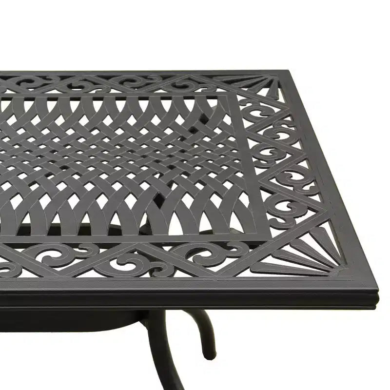 7pc Patio Dining Set with 68" Modern Ornate Outdoor Mesh Aluminum Rectangular Table & Modern Chairs - Black - Oakland Living: UV-Resistant