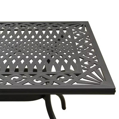 7pc Patio Dining Set with 68" Modern Ornate Outdoor Mesh Aluminum Rectangular Table & Modern Chairs - Black - Oakland Living: UV-Resistant