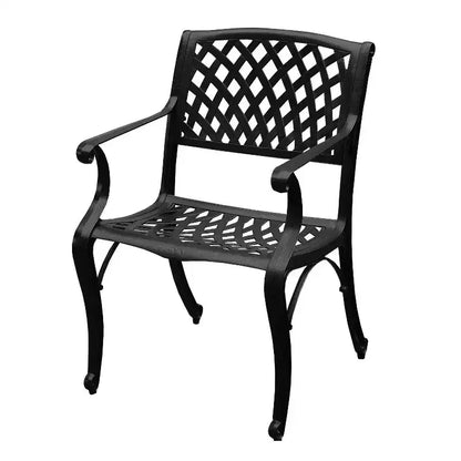 7pc Patio Dining Set with 68" Modern Ornate Outdoor Mesh Aluminum Rectangular Table & Modern Chairs - Black - Oakland Living: UV-Resistant