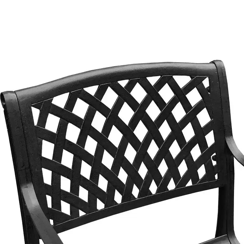 7pc Patio Dining Set with 68" Modern Ornate Outdoor Mesh Aluminum Rectangular Table & Modern Chairs - Black - Oakland Living: UV-Resistant