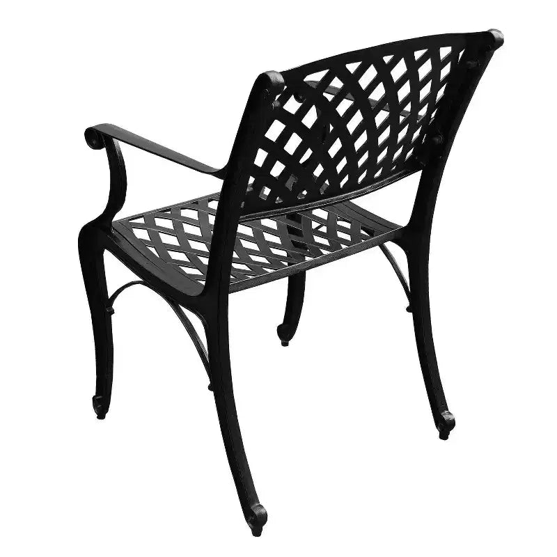 7pc Patio Dining Set with 68" Modern Ornate Outdoor Mesh Aluminum Rectangular Table & Modern Chairs - Black - Oakland Living: UV-Resistant