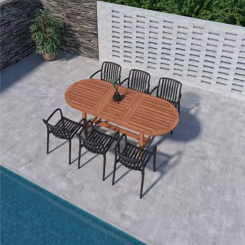 Amazonia Beijo 7pc Oval Outdoor Patio Dining Set Black
