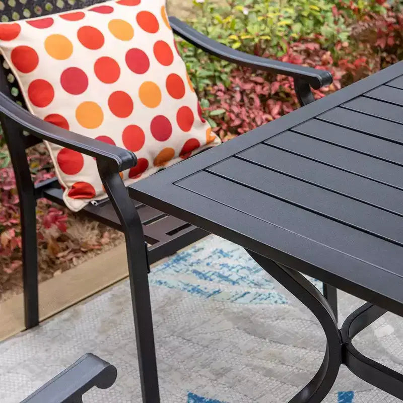 Ensemble de salle à manger d'extérieur 5 pièces avec table carrée à lattes métalliques et trou pour parasol de 4 cm – Captiva Designs : Ensemble de meubles de patio pour 4, acier thermolaqué