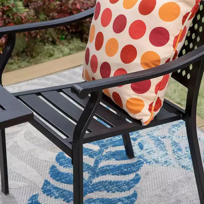 Ensemble de salle à manger d'extérieur 5 pièces avec table carrée à lattes métalliques et trou pour parasol de 4 cm – Captiva Designs : Ensemble de meubles de patio pour 4, acier thermolaqué