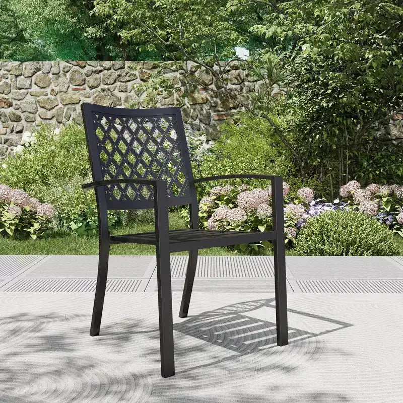 7pc Patio Dining Set with Rectangle Table with 1.57" Umbrella Hole & Steel Arm Chairs - Black - Captiva Designs