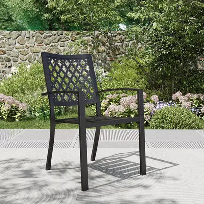 7pc Patio Dining Set with Rectangle Table with 1.57" Umbrella Hole & Steel Arm Chairs - Black - Captiva Designs
