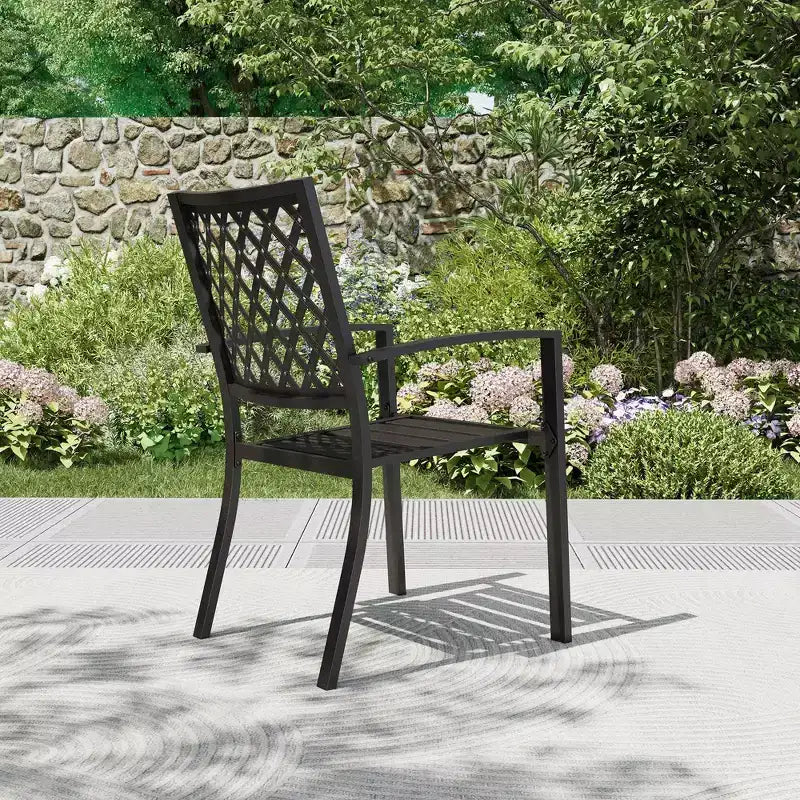 7pc Patio Dining Set with Rectangle Table with 1.57" Umbrella Hole & Steel Arm Chairs - Black - Captiva Designs