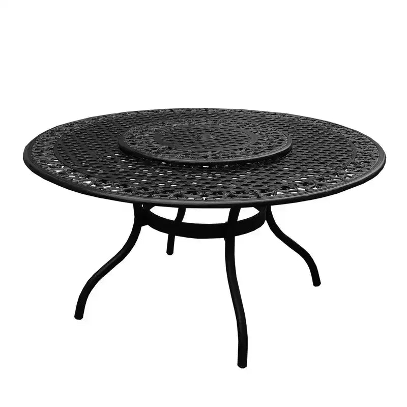 Ensemble de salle à manger de patio 7 pièces avec table ronde en aluminium maillé extérieur moderne et orné de 59 po et chaises à damier - Noir - Oakland Living